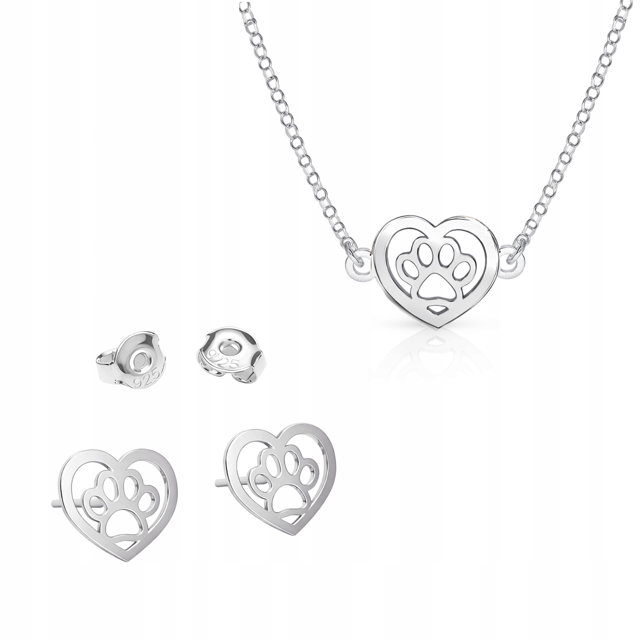 Stříbrný 925 komplet šperků Pes tlapka v srdci Minimalistický styl