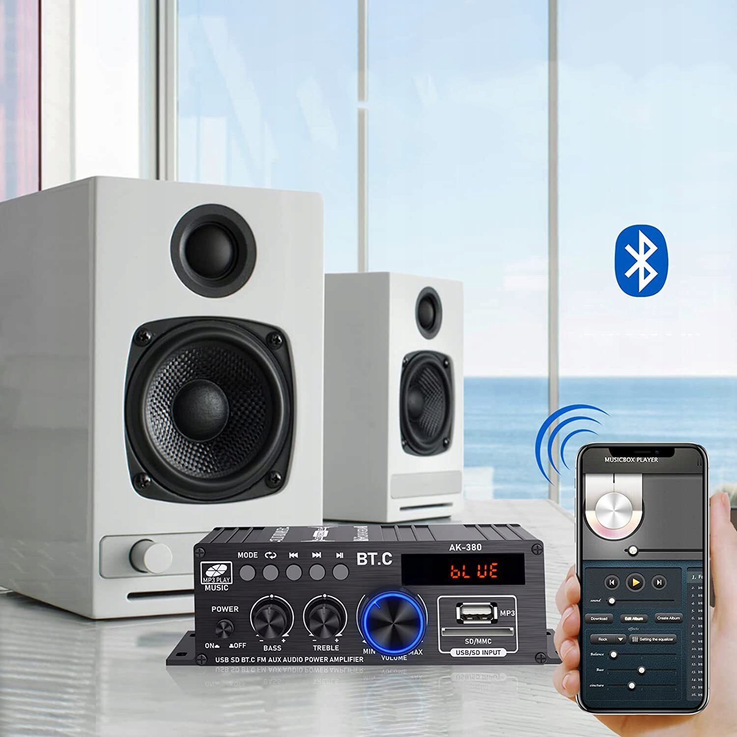 STEREO AUDIO 2-KANAŁOWY WZMACNIACZ, Z REGULATOREM BASÓW I WYSOKOŚCI Funkcje radio FM