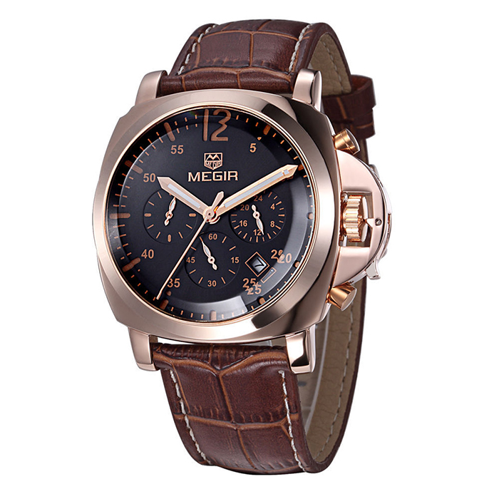 Pánské hodinky Megir kožený řemínek chronograf data