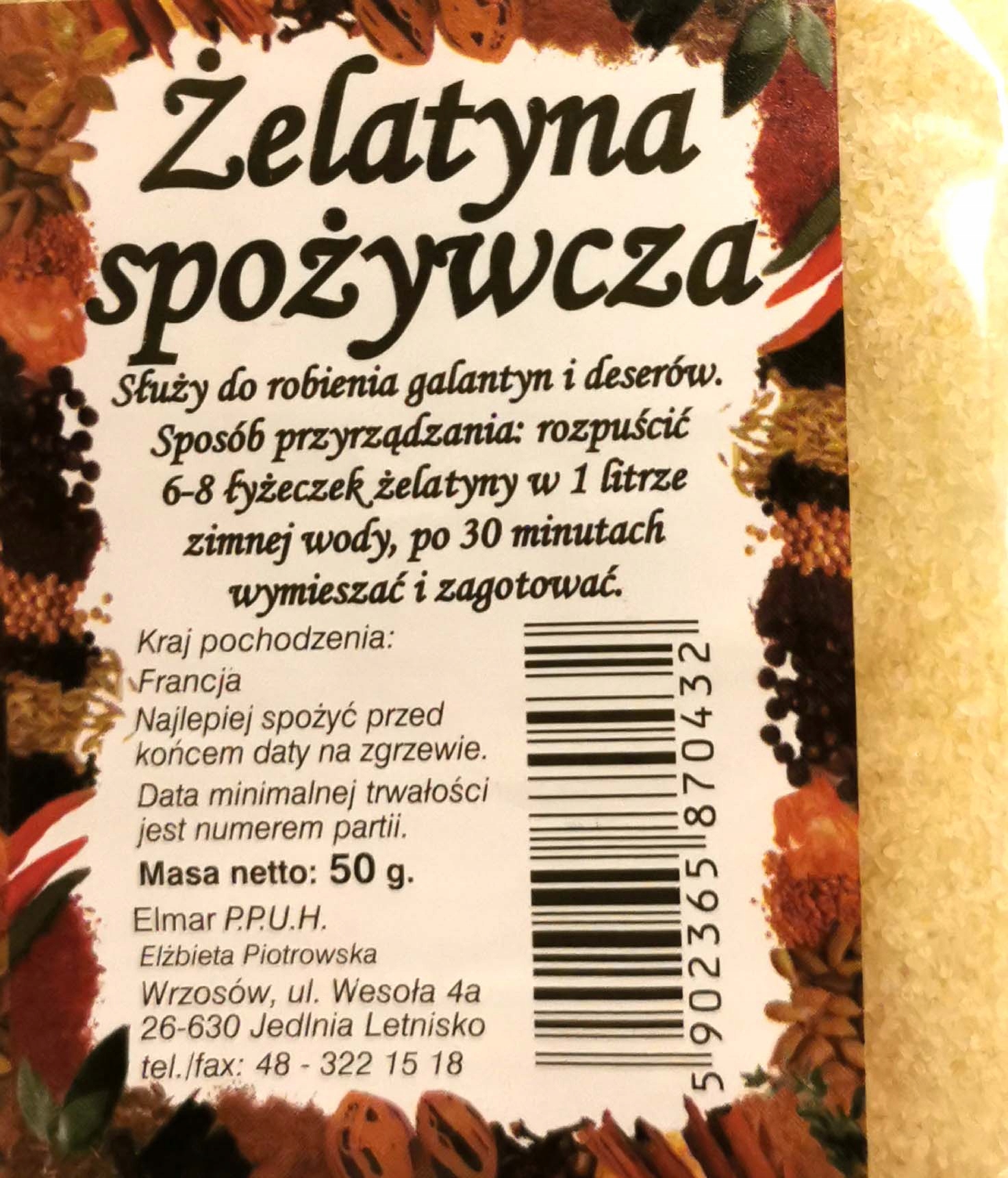 ELMAR ÉLELMISZER ZSELATIN 50g Márka Elmar