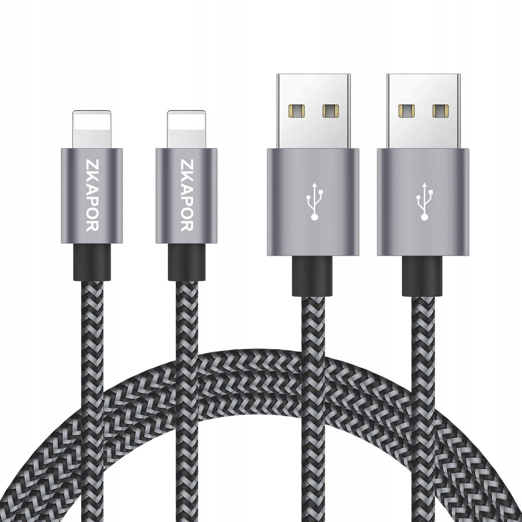 KABEL PREMIUM ZKAPOR do IPHONE 5 6 6s 7 8 X USB - Lightning oplot 3m 2szt