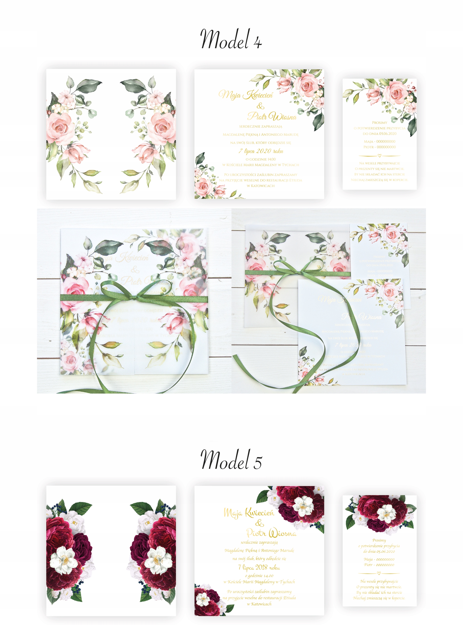 ZŁOCONE ZAPROSZENIA ŚLUBNE Z KALKĄ GLAMOUR - 2 SZT Szerokość produktu 14 cm