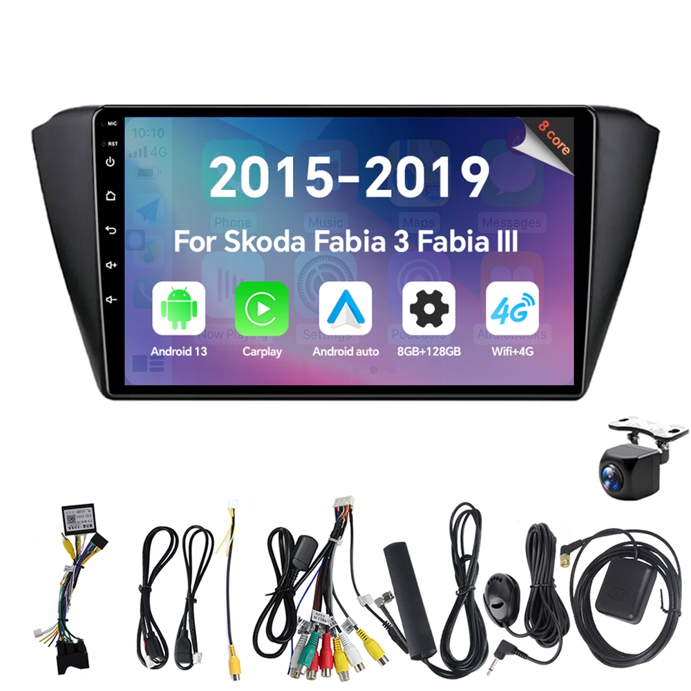 Autorádio Eunavi 2Din s Androidem 13 a Carplay pro Škoda Fabia 3 III 2015-2019