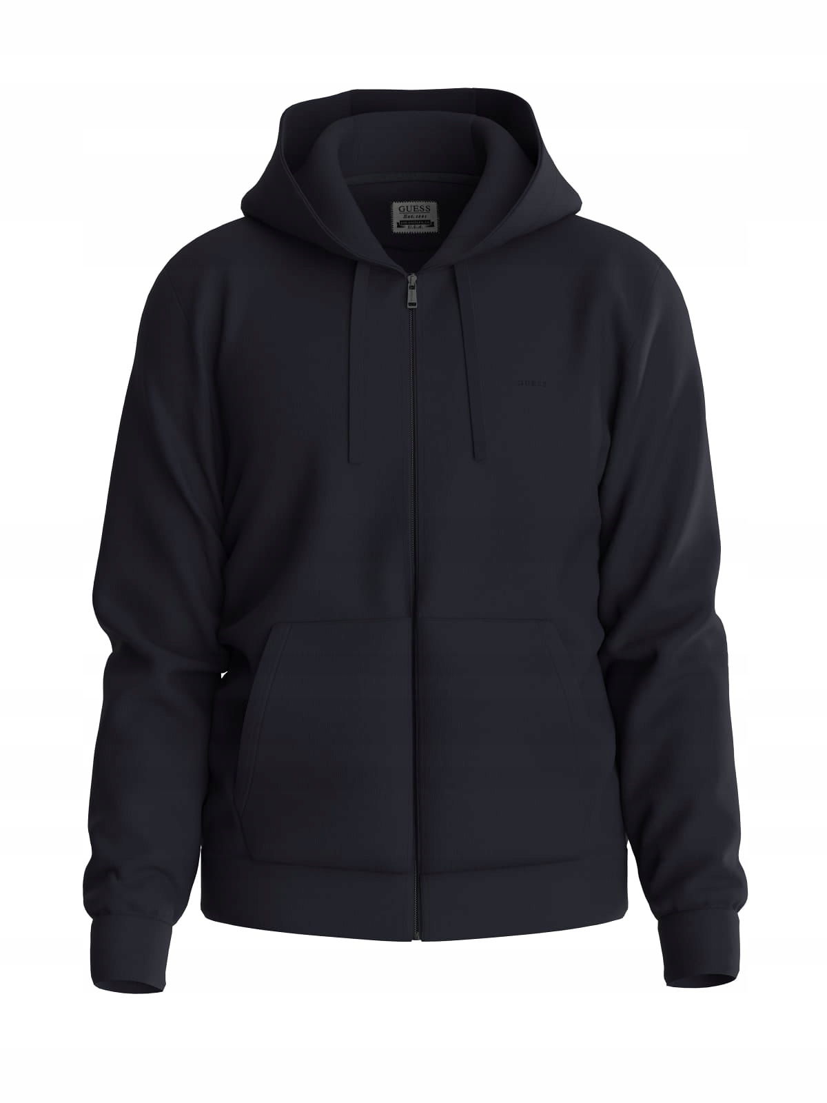 Tmavě Modrá Pánská Tepláková Mikina S Klasickou Kapuce, Rozepínací, Bez Vzoru Guess, Velikost XL