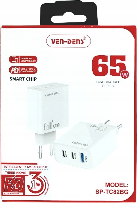 Nabíječka Usb-a Usb-c Usb-c 65W Bílá Ven-dens