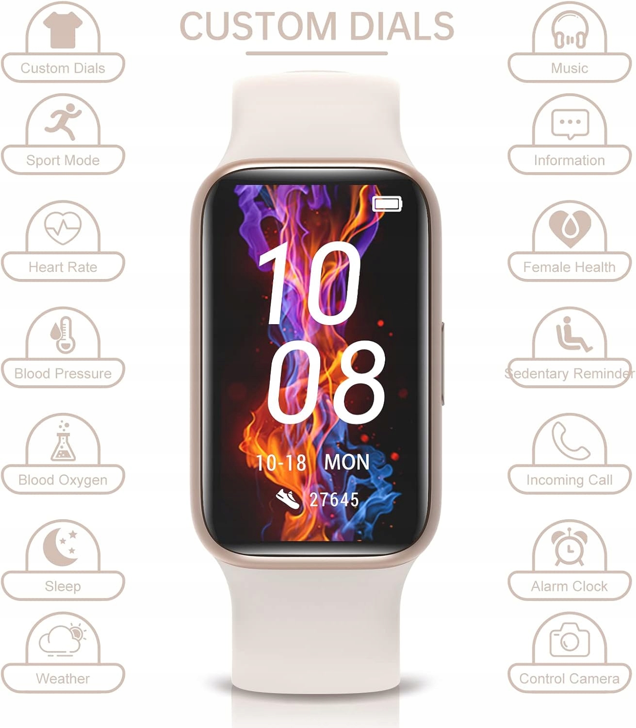 SMART WATCH WODOODPORNY ZEGAREK DAMSKI SMARTWATCH SpO2, KROKI TRENING! Transmisja danych brak