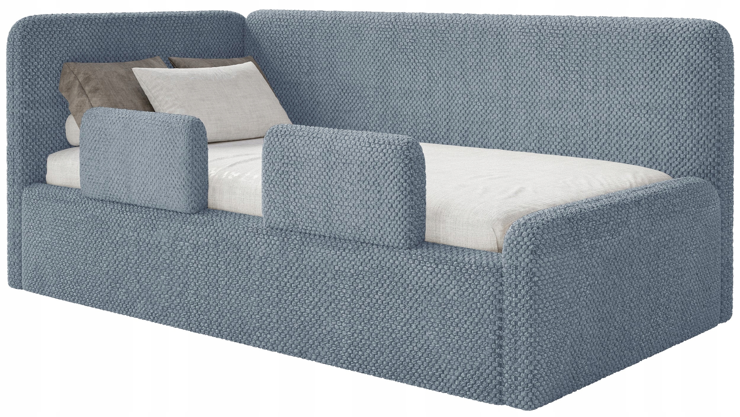 Postel pro mláděž 90x200 cm Fanklo modrá plyšová matrace s levými zábranami