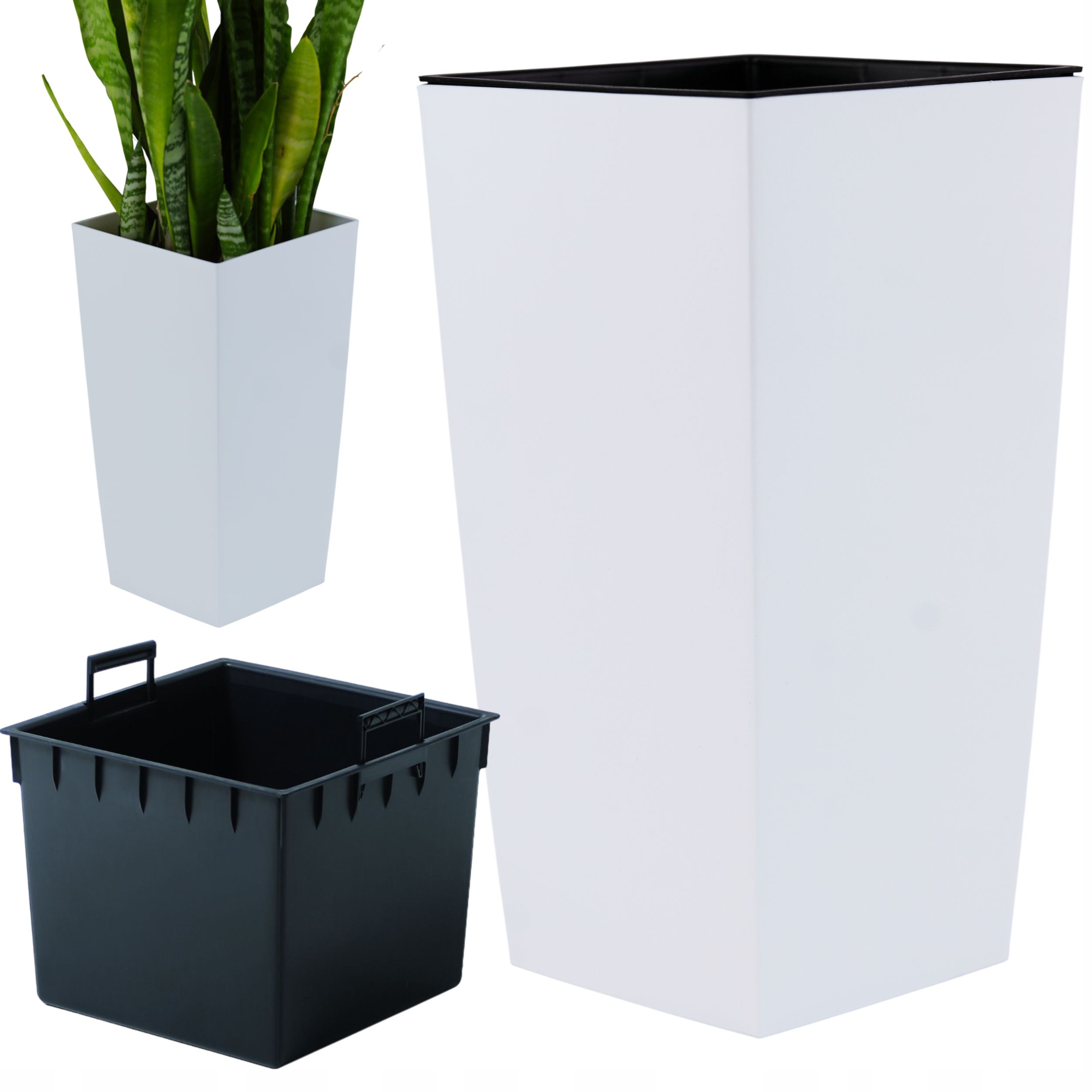 Doniczka kwadratowa matowa 32,5cm z wkładem Donica wkład dystansowy