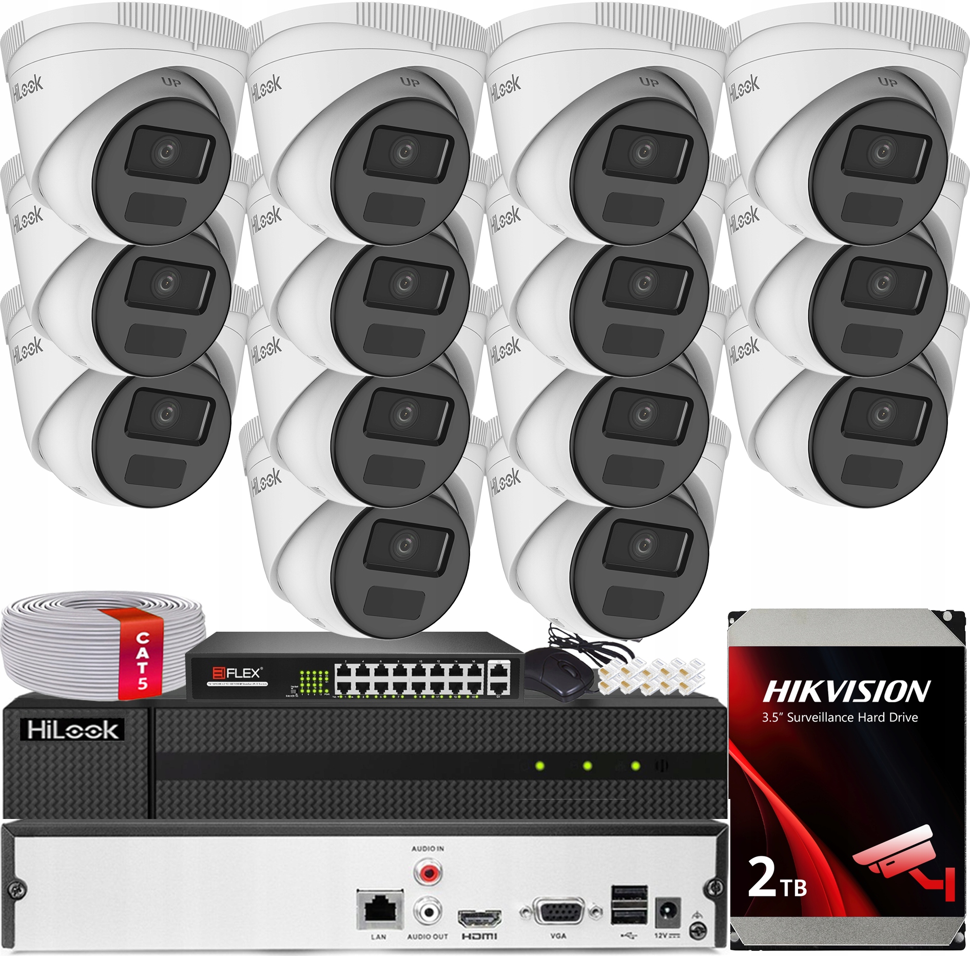Sada Monitorování Poe Pro 14 Kamer 2MPx IR20m Hilook Hikvision Hdd 2TB