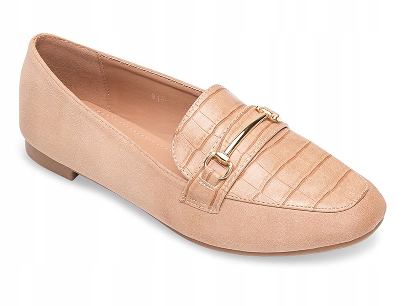 

Eleganckie Mokasyny Ze Złotą Klamerką Cieliste 39