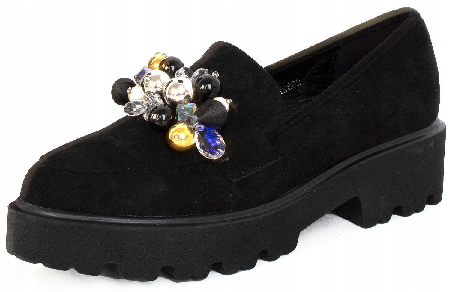 MOKASYNY PÓŁBUTY CZARNE ZAMSZOWE Z KRYSZTAŁKAMI LOAFERSY 39