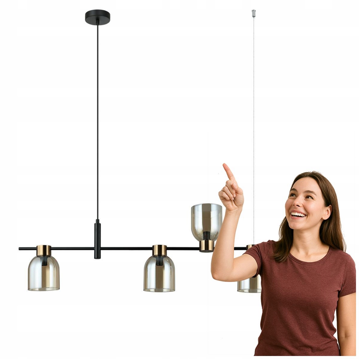 Závěsná lampa Servio černá s jantarovým stínidlem Italux