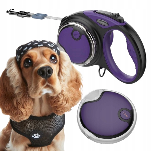 Smycz Dla Psa automatyczna Taśma zwijana 4m do 20kg Dogness M Latarka Led