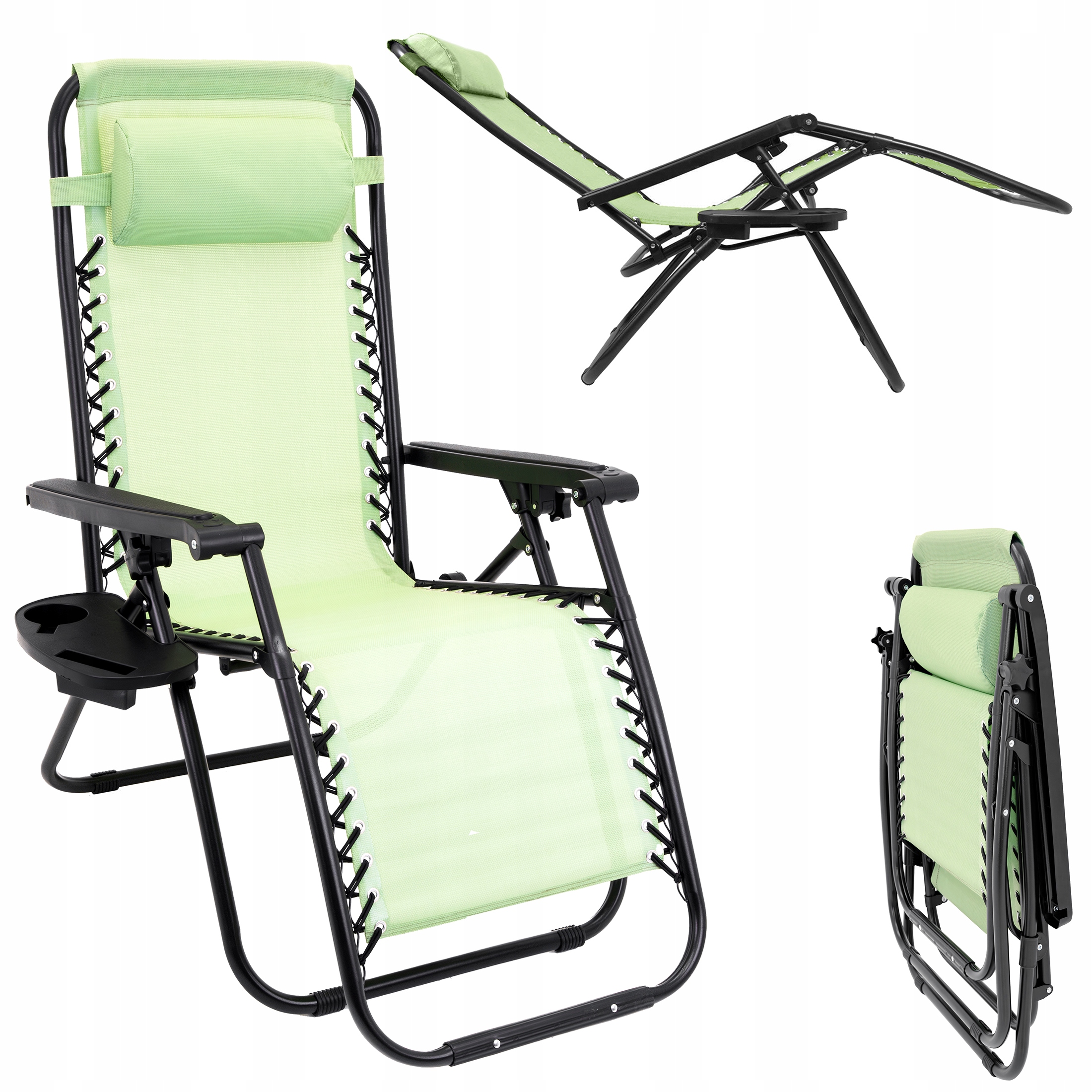 Leżak Ogrodowy składany Plażowy fotel turystyczny z półką krzesło Gravity