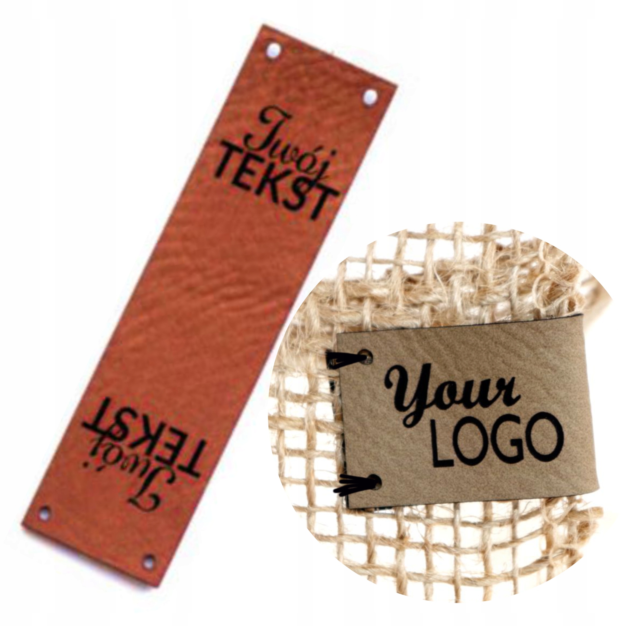 Štítek z ekokůže 2,5x7cm s vaším Logem nebo textem 12 Ks různé barvy Sosenco