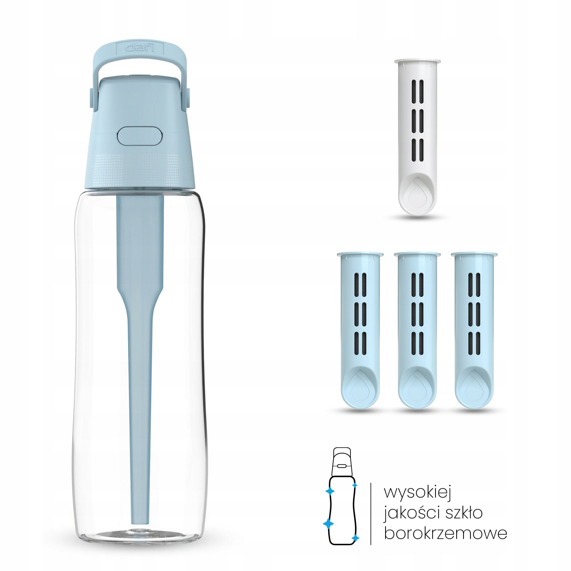 Szklana Butelka Filtrująca Dafi Glass 0,6 Dove Blue 4x Filtr