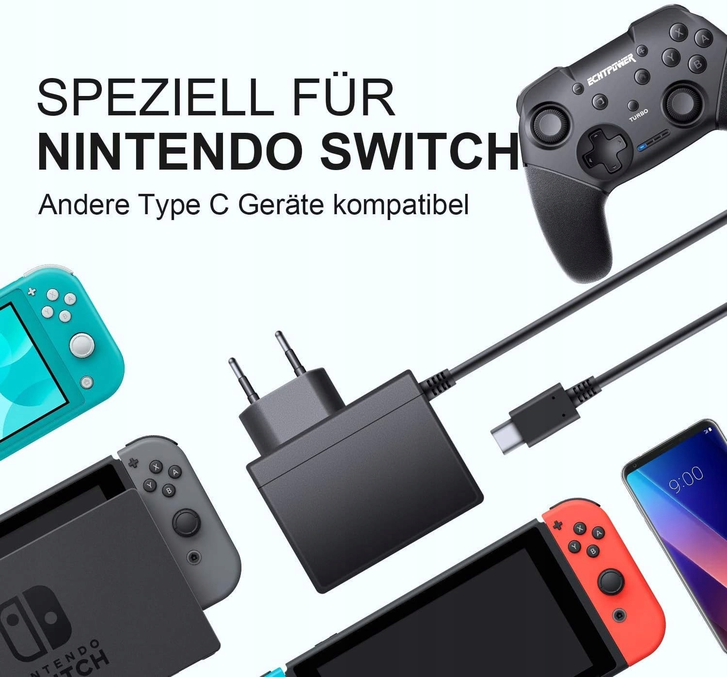 ZASILACZ DO NINTENDO SWITCH/LITE ŁADOWARKA PD USB C 5V 3A / 15V 2,6A 1,5M Typ ładowarka