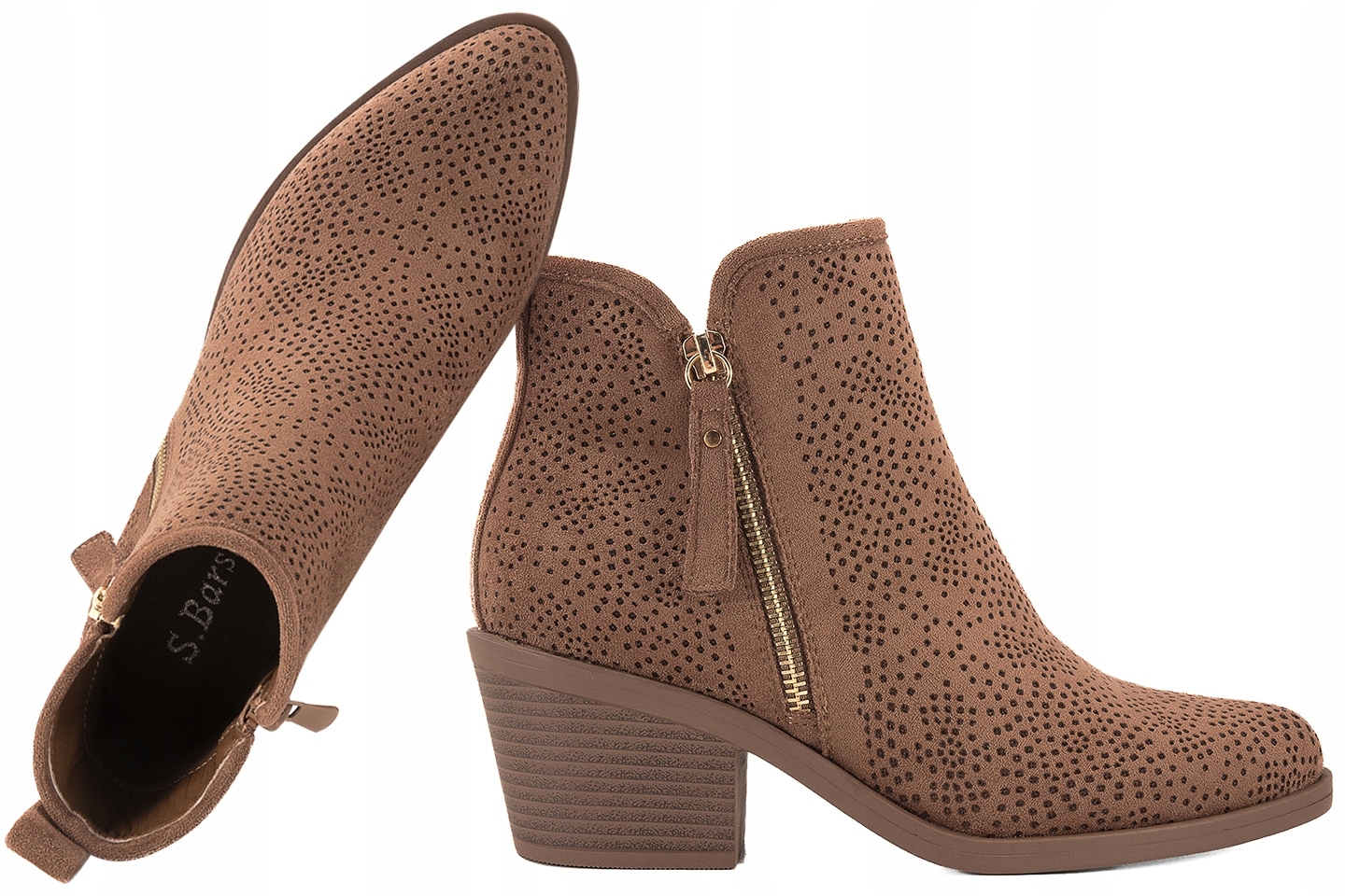 S.barski HY52-538 Zateplené Dámské Kotníkové Boty Kovbojské Boty Semišové Eko coffe 36