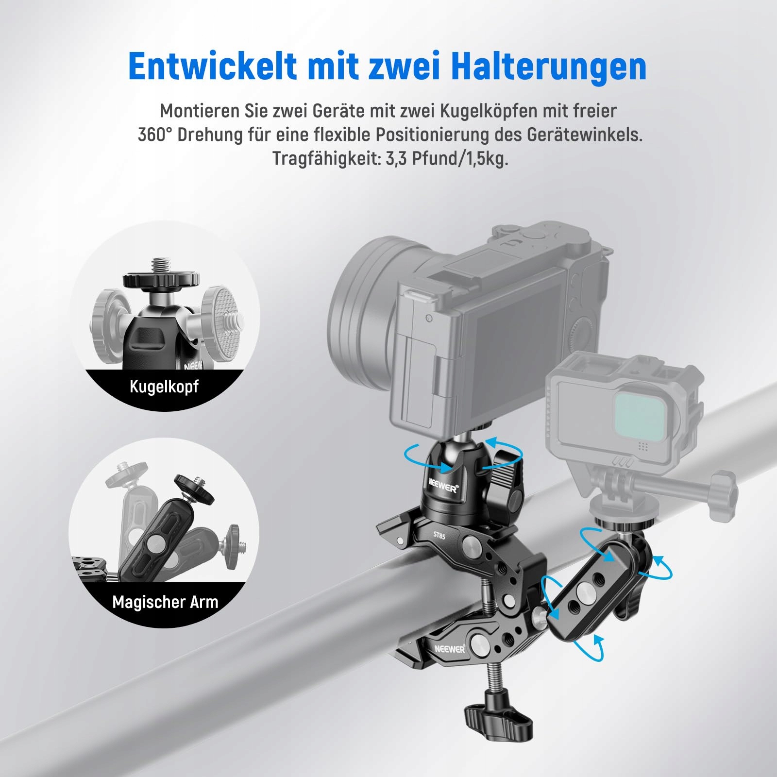 NEEWER Super Clamp Z Magic Armem Do Kamer GoPro DJI i Telefonów — miniatura 3