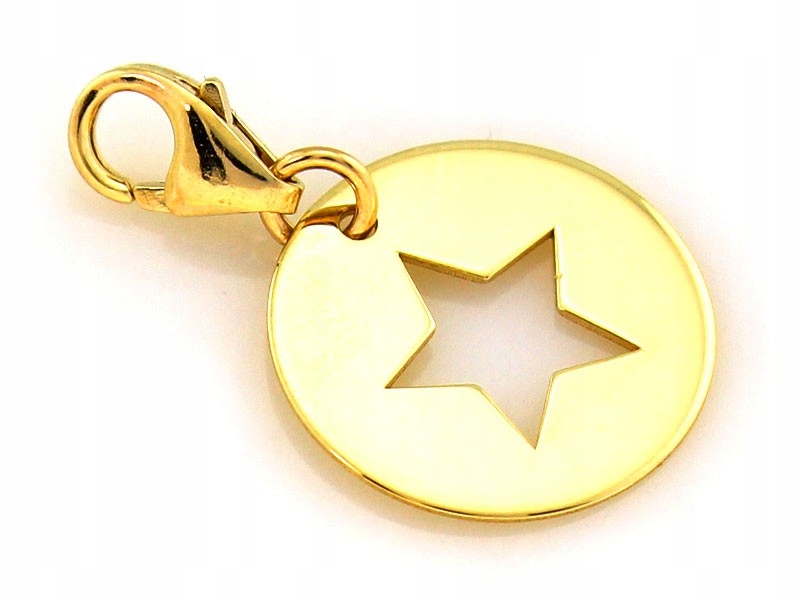 Zlatý přívěsek na náramky 585 kulatý přívěsek s hvězdou jako dárek