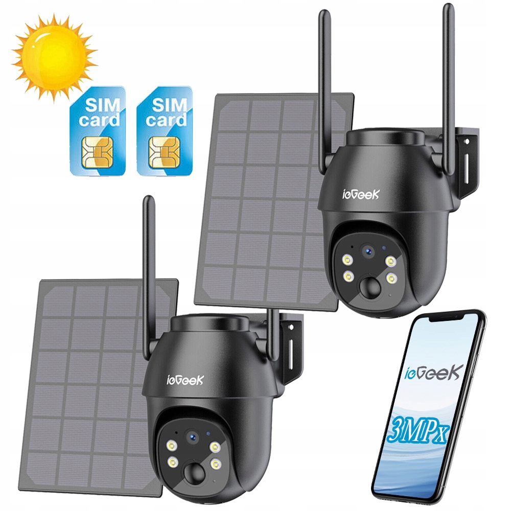 Venkovní solární otočná kamera Gsm 4G Lte Sim 2K 3MP Baterie Reproduktor x2