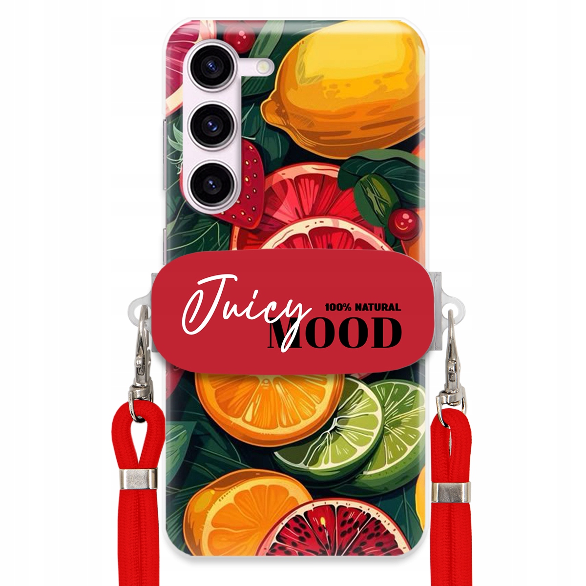 Puzdro pre Samsung S23 Fe Červené Crossbody vodítko držiak Juice Mood Ovocie