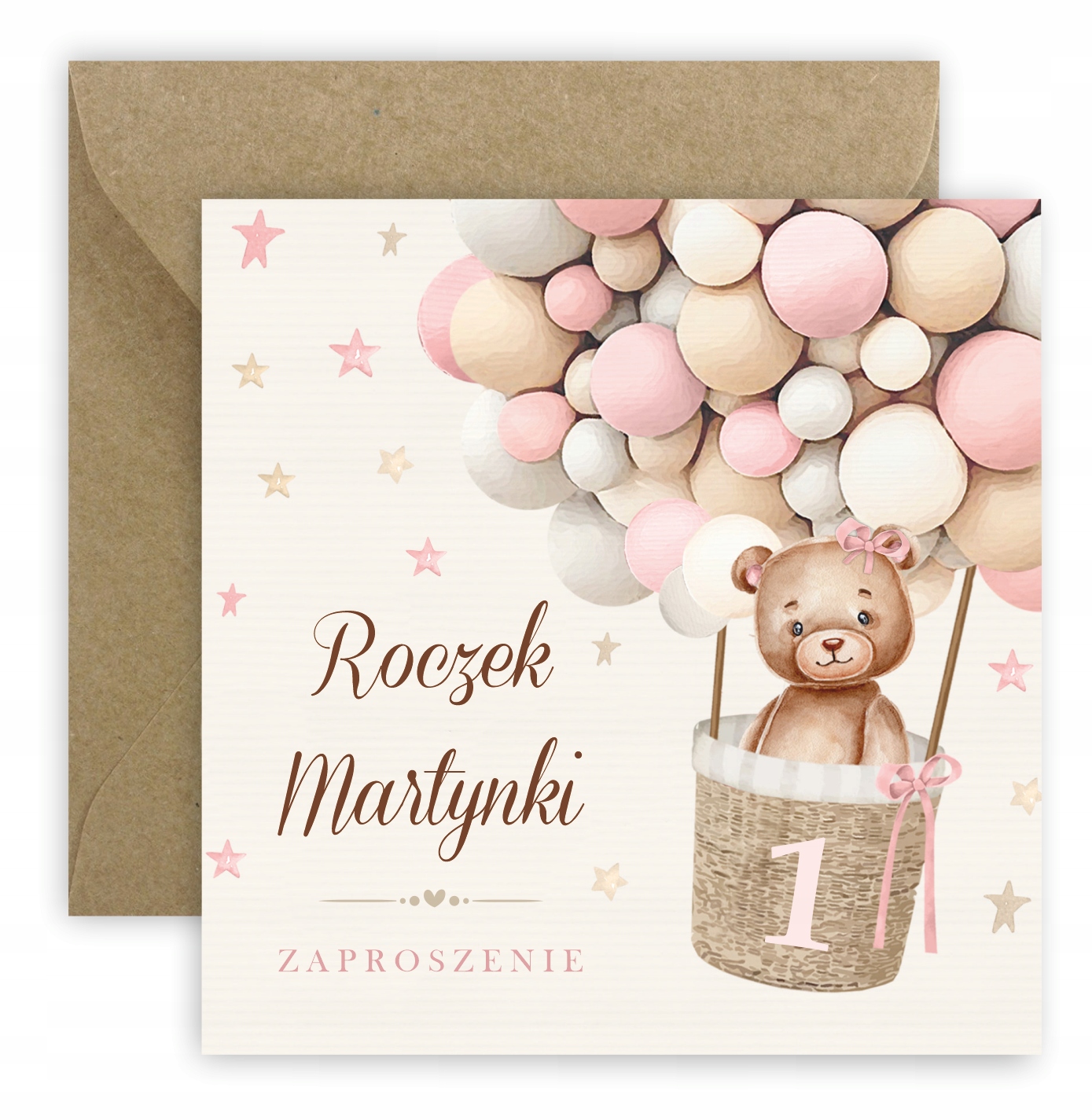 ZAPROSZENIA NA ROCZEK + IMIĘ + KOPERTA MIŚ BOHO Marka inna