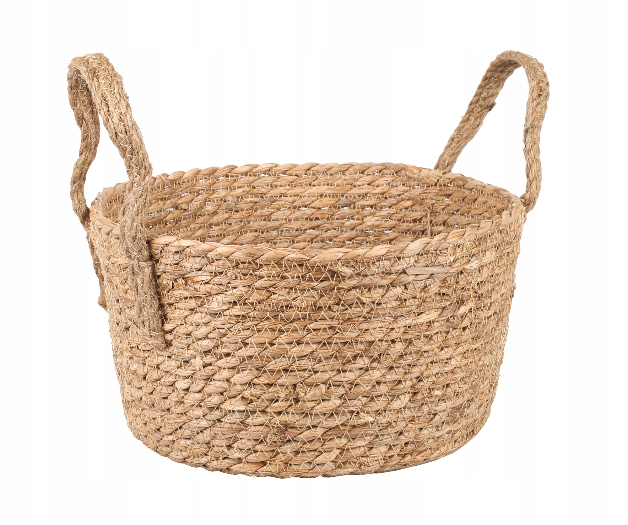 

Okrągły Koszyk Z Sitowia Uchwyty Boho 28x28x14 cm