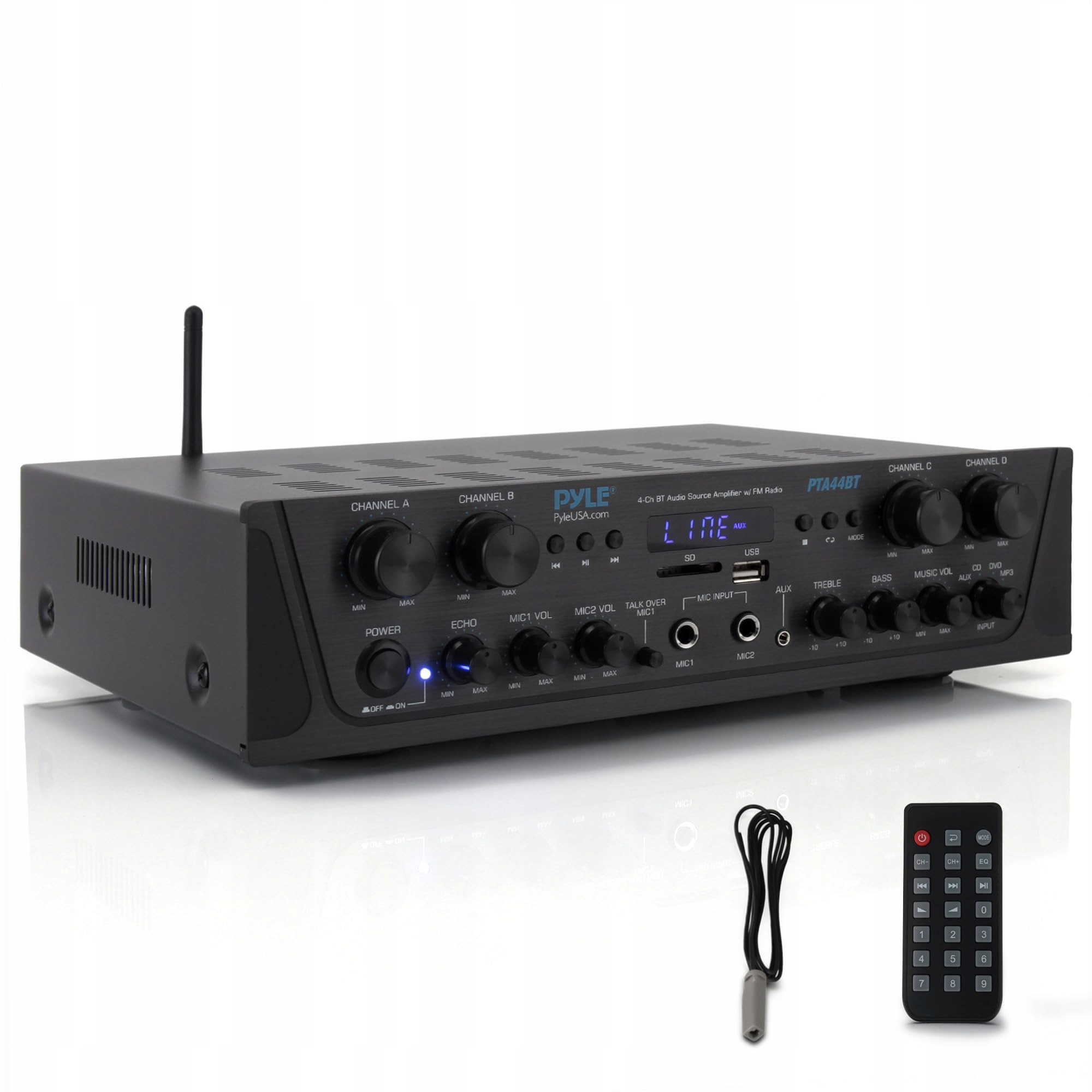 Pyle 500W Bluetooth zesilovač, mini zesilovač, 4kanálový Aux