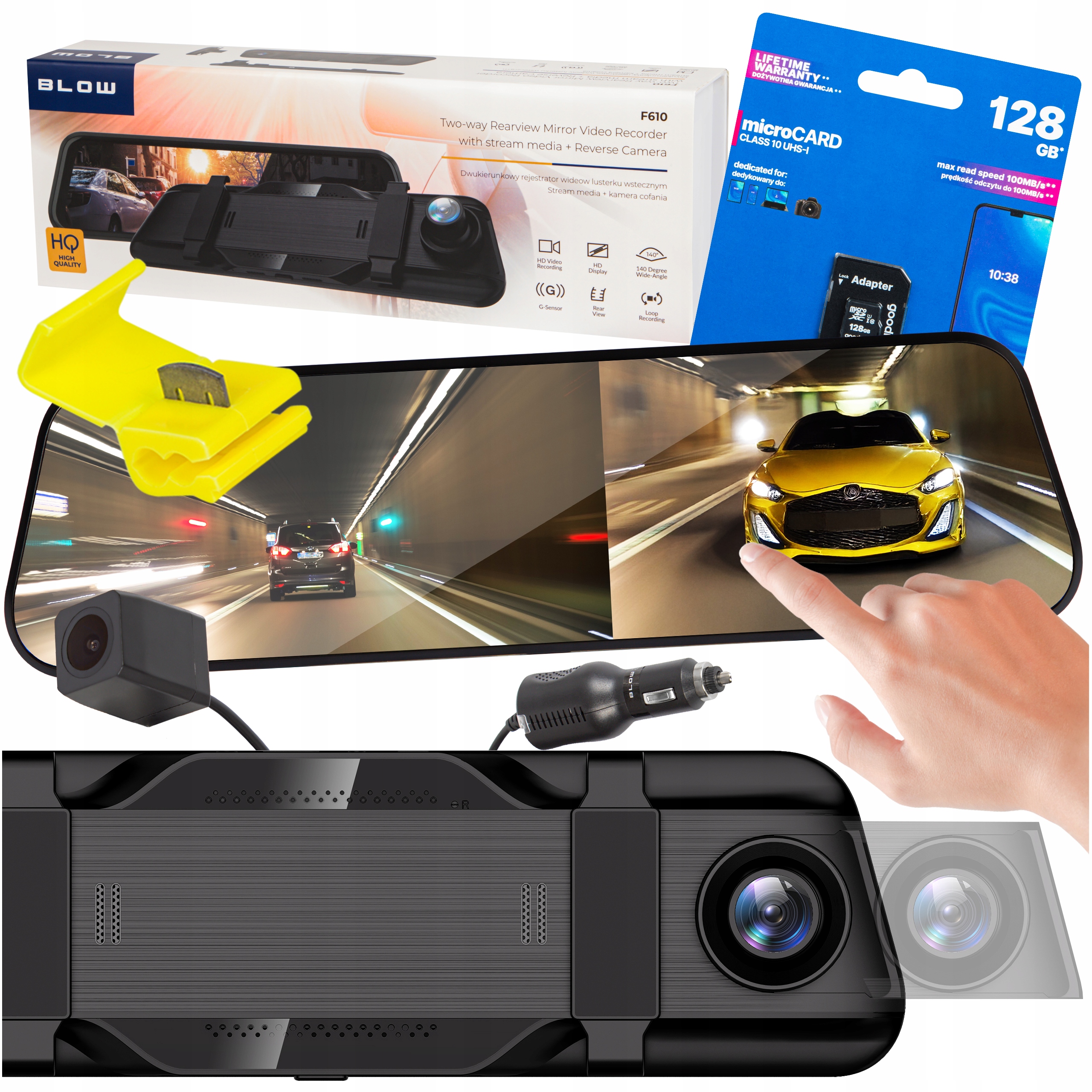 Video Záznamník Zrkadlo Do Auta Cúvacia Kamera FullHD Karta 128 Gb