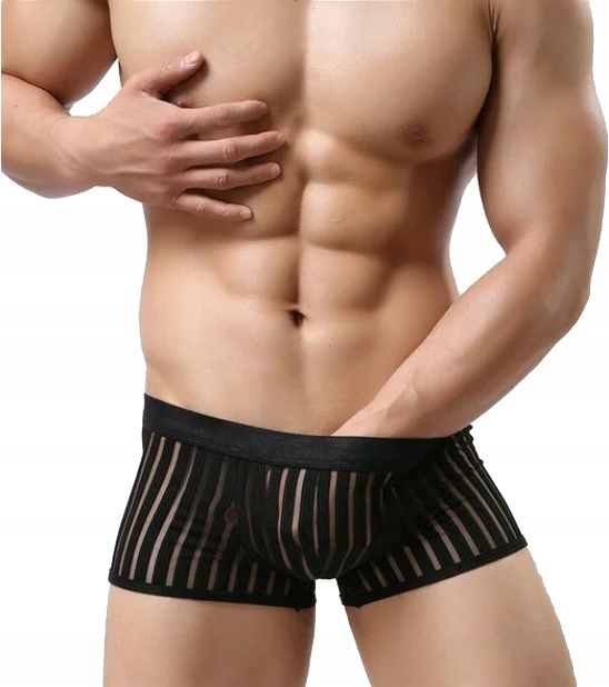 

Sexy Prześwitujące Męskie Bokserki Czarne Paski XL