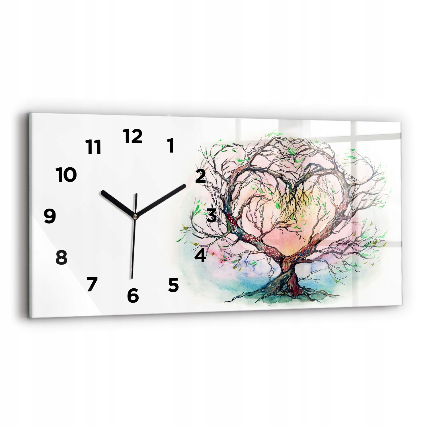 Horizontální skleněné hodiny Moderní S Potiskem Strom srdce přírody 60x30 cm