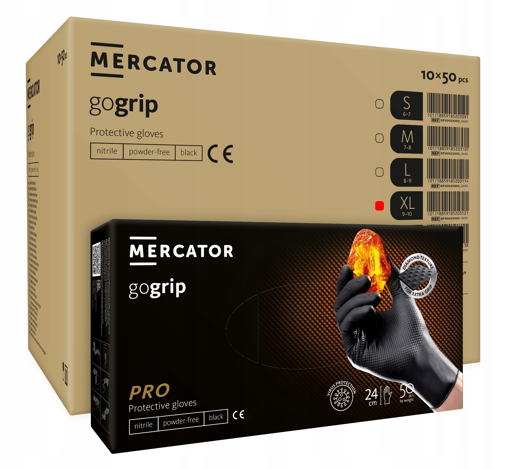 Levně Nitrilové rukavice Bezpudrové GoGrip 50ks XL x10