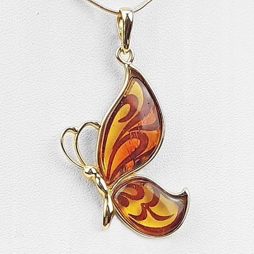 Zlatý Přívěsek motýlek s gravírovaným baltský jantar ze stříbra Jako Dárek