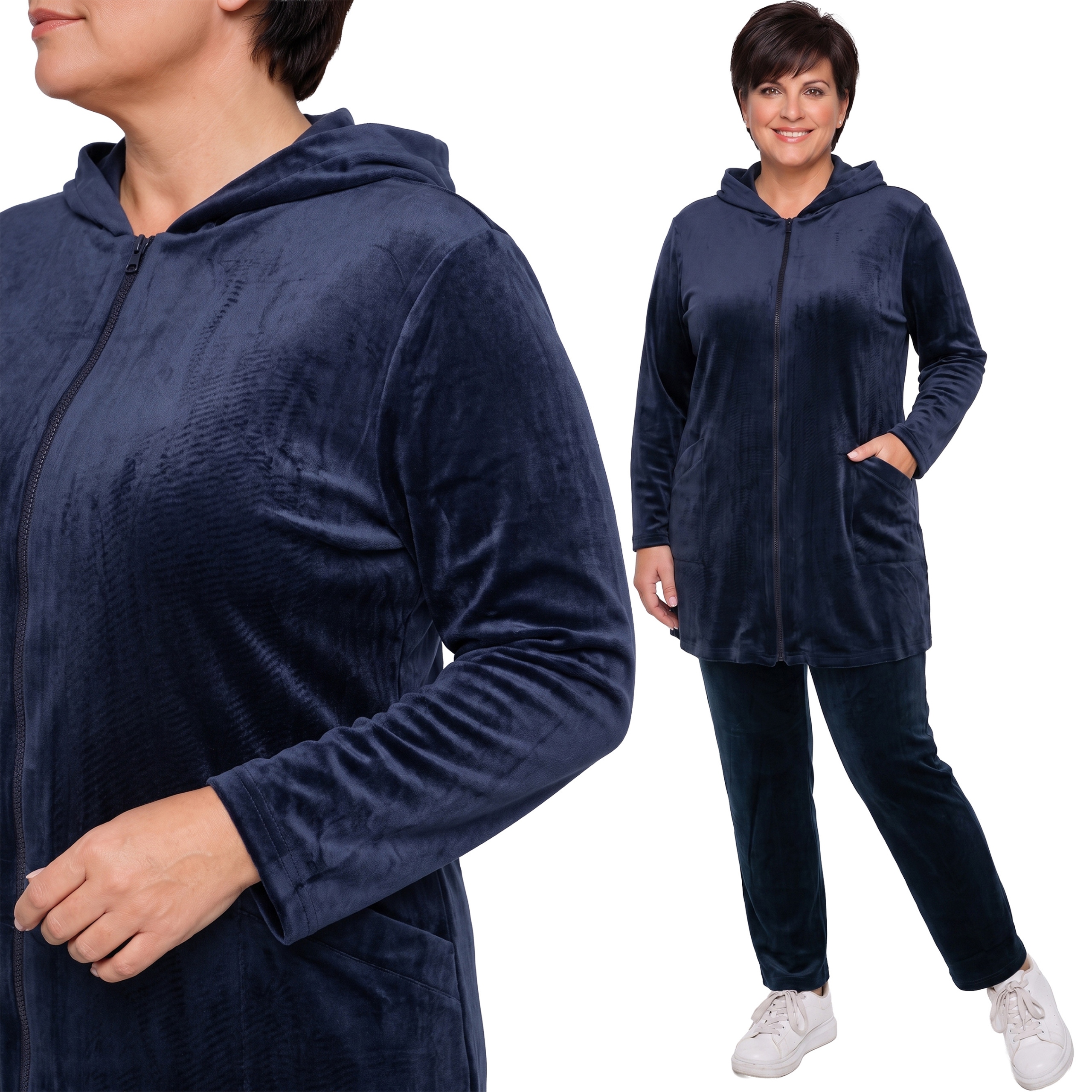 Tmavě modrý velurový teplákovka plus size velikost 52