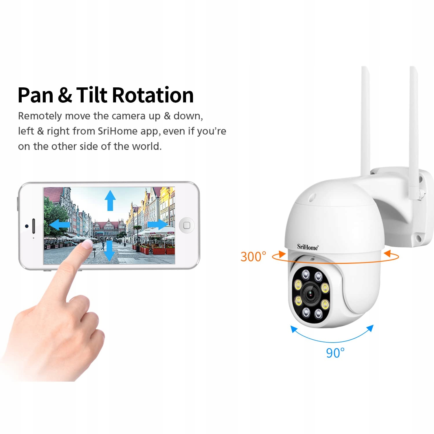 SRISHOME Kamera Zewnętrzna 1080P WiFi PTZ IP66 Nocna Dwukierunkowa Audio — miniatura 4
