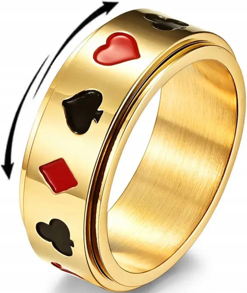 Zlatý antistresový prsten Pokerové karty Anxiety Ring Otočný