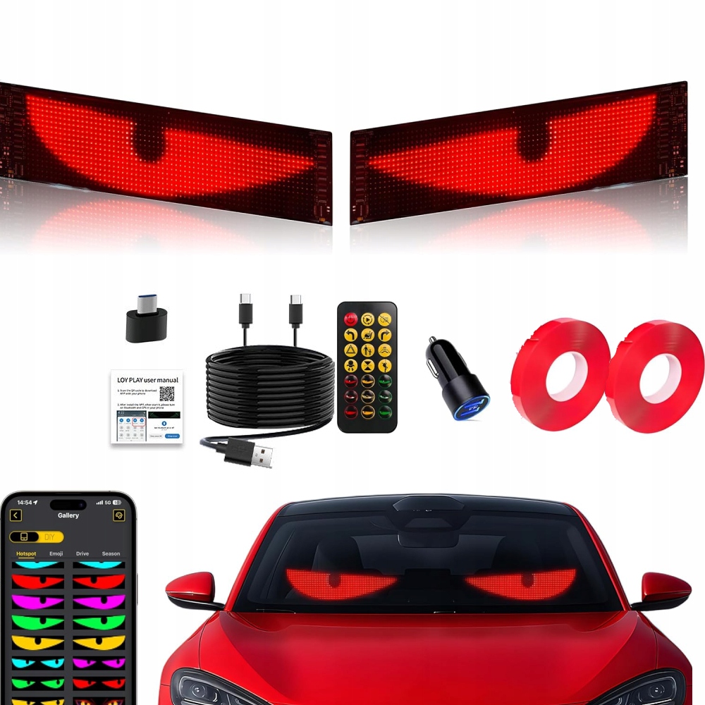 2x Devil Eyes světla pro auta, 10cm*35cm, přizpůsobitelné Led s ovládáním přes aplikaci