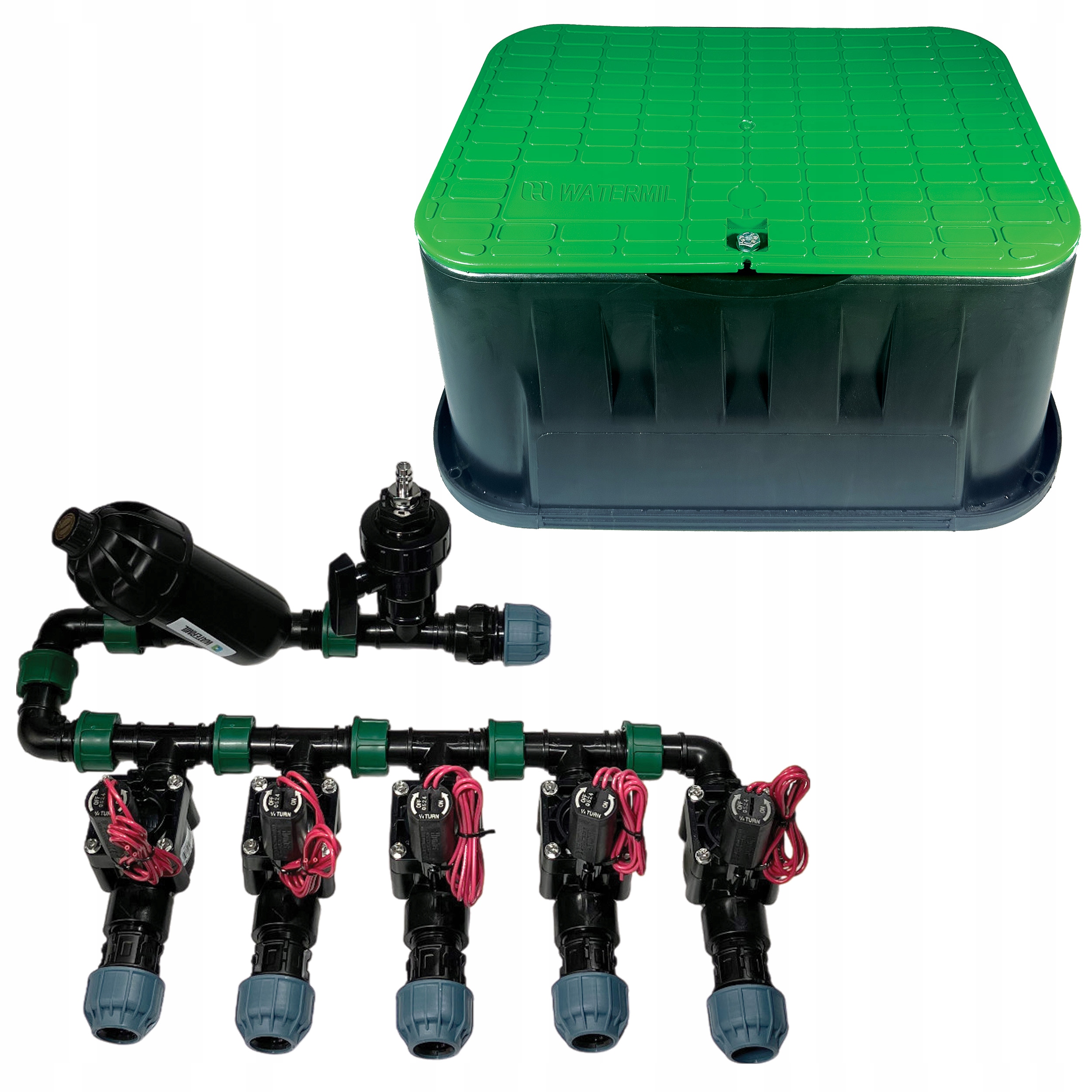 Kolektor 5 sekcji Hunter Pgv rura 25mm Filtr Odpowietrznik Studzienka