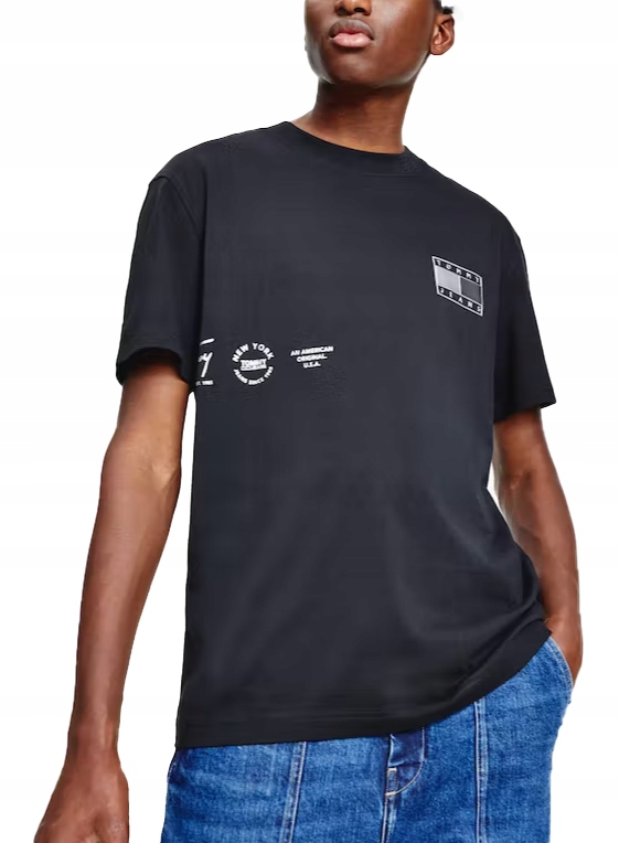 Tommy Jeans Pánské volné černé bavlněné tričko Tričko DM0DM12555 Xs