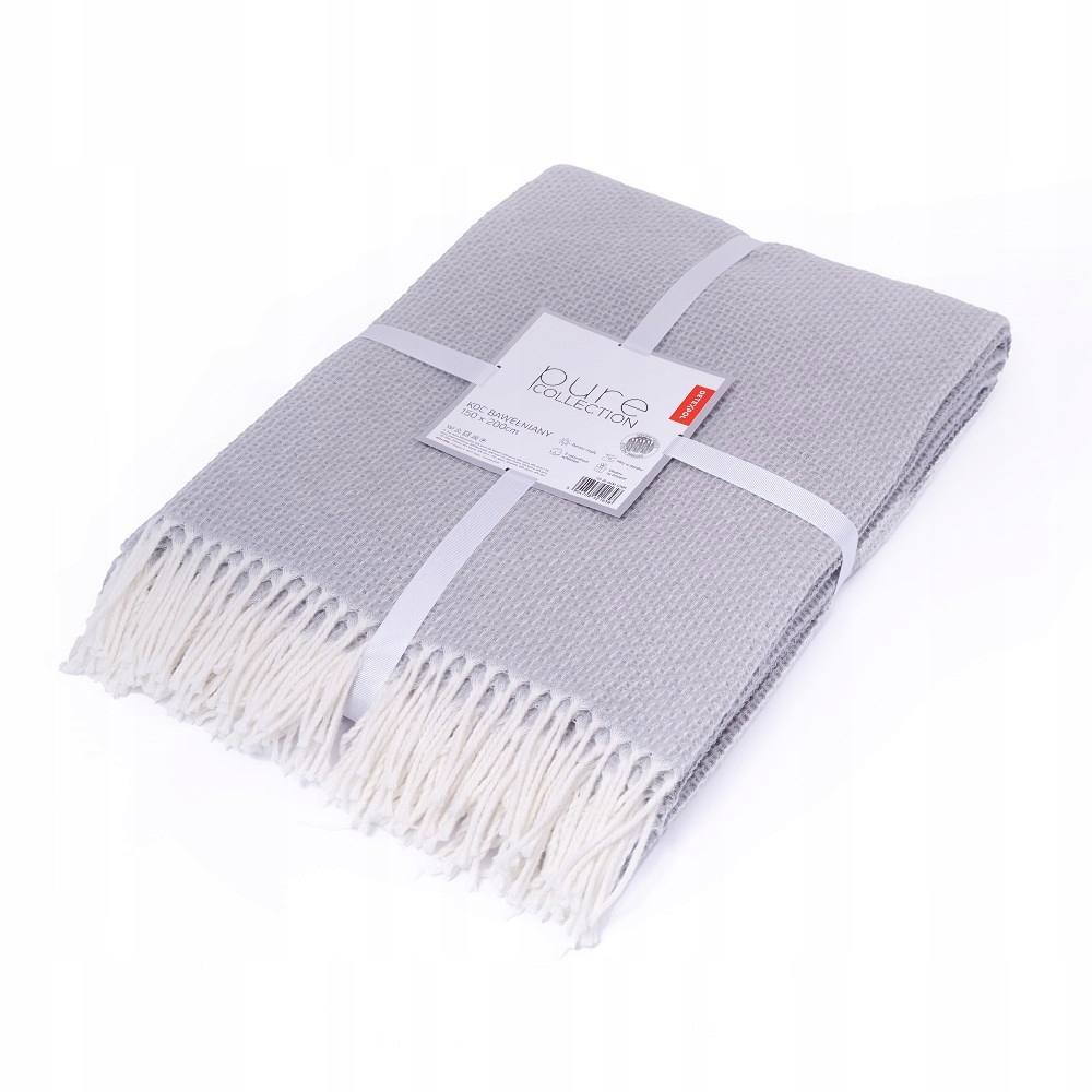 Akrylová bavlněná deka 200x220 světle šedá s třásněmi jacquard