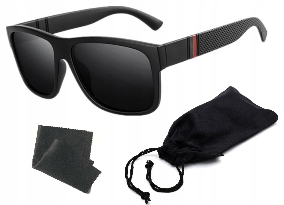 OKULARY PRZECIWSŁONECZNE MĘSKIE POLARYZACYJNE Z ETUI GRATIS DUŻE CZARNE