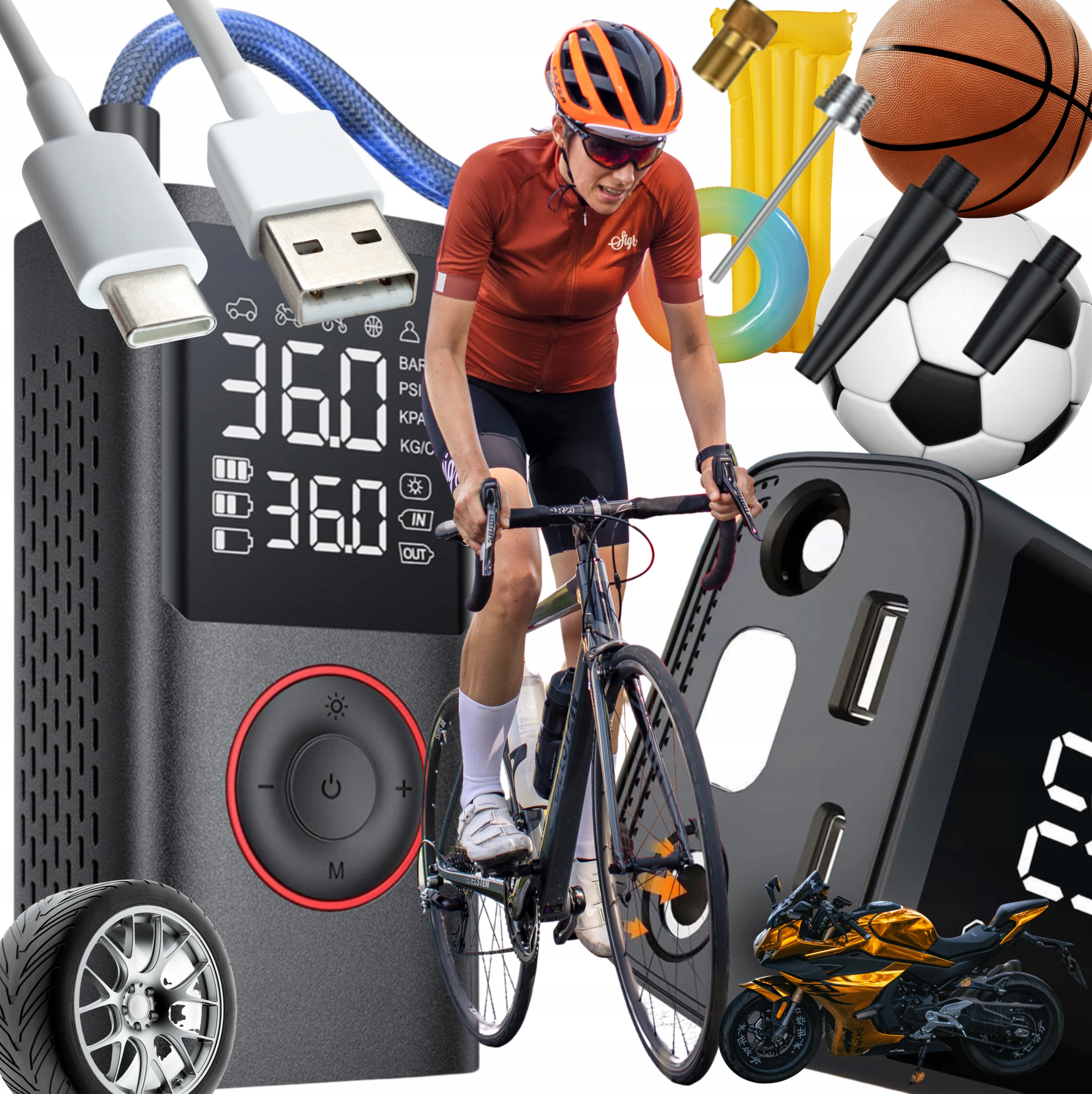 Pompka Elektryczna Rowerowa Kompresor Na Rower Auto Motocykl Materac Piłka