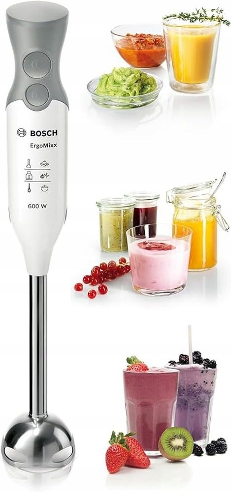 BOSCH Blender Ręczny ErgoMixx 600W Stalowy Nóż 2 Prędkości Biało-Szary — miniatura 4