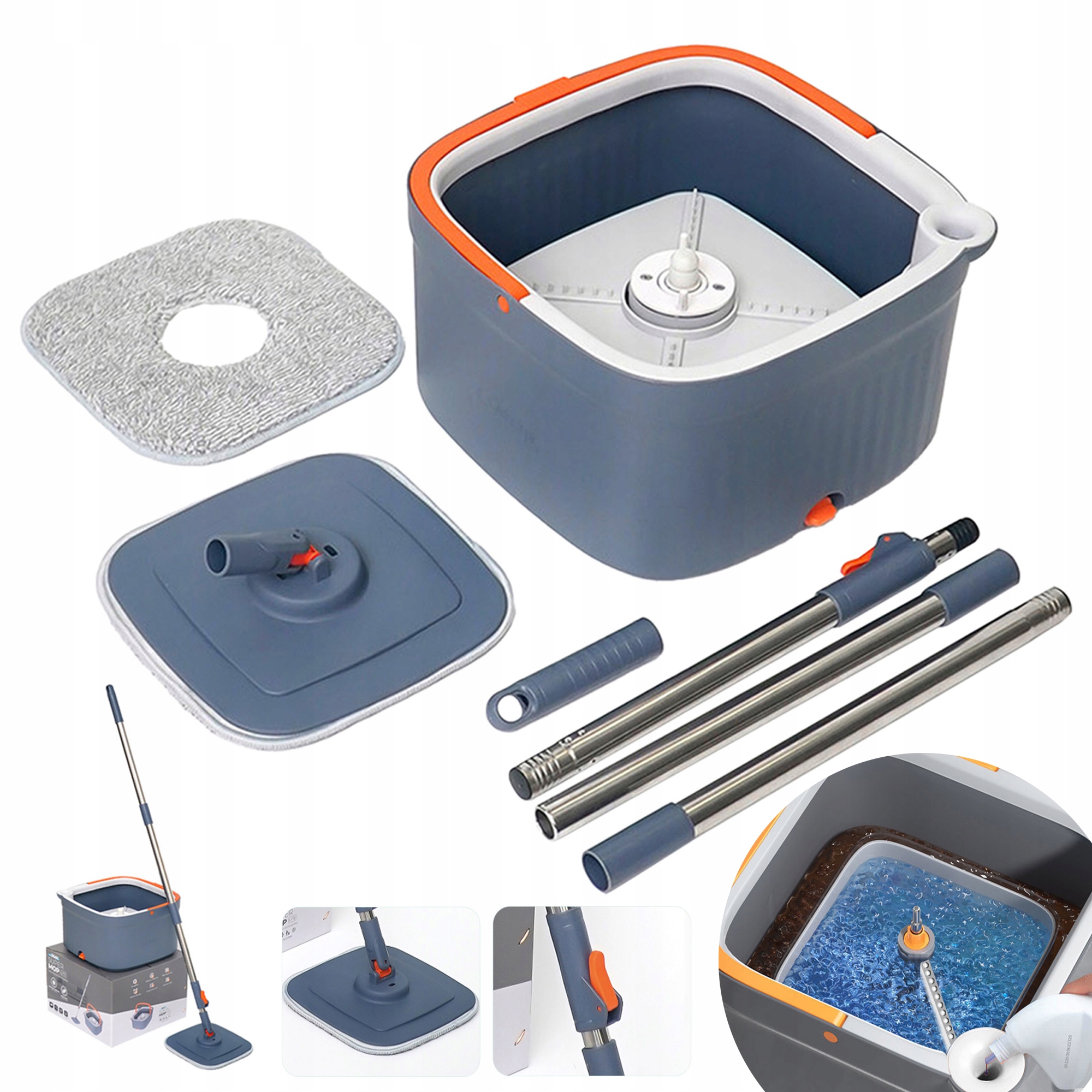 Levně Sada Mopu S Kbelíkem, Podlahový Mop S Otočnými A Odnímatelnými Nástavci