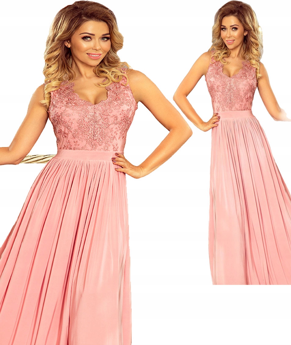Dlouhé Večerní Šaty S Krajkou, Vyšívané Bez Rukávů, Pudrová Růžová L