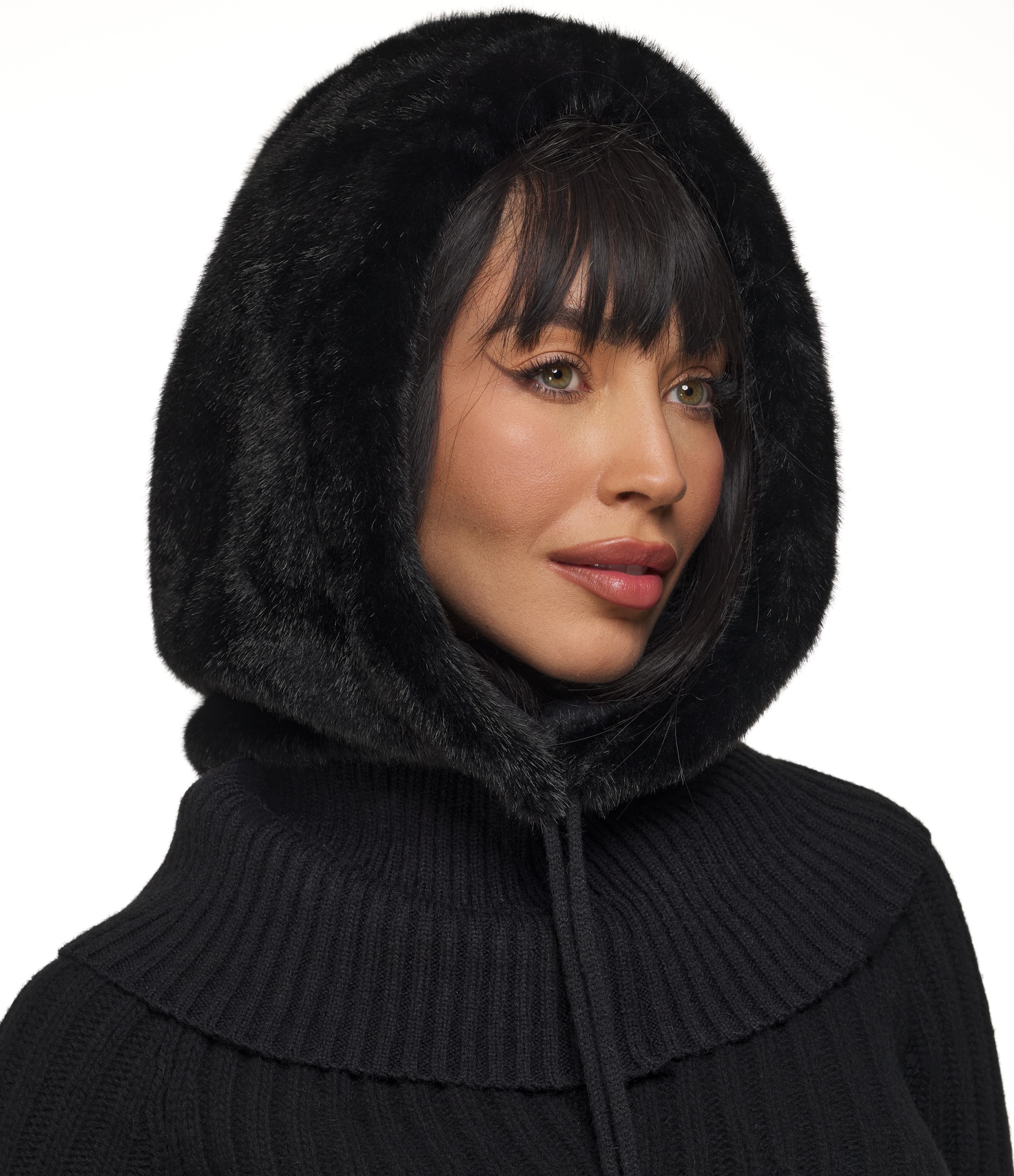 Balaclava Kapuce Dámská nákrčník kožešinová zimní bunda černá