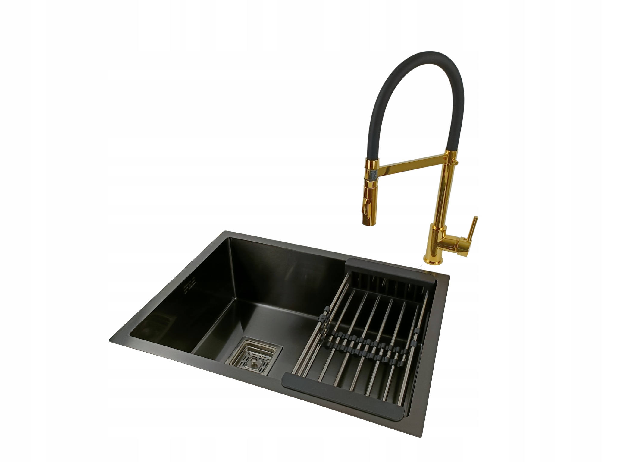 Jednodřezová černá nerezová dřezová mísa Antracit Sifon s baterií