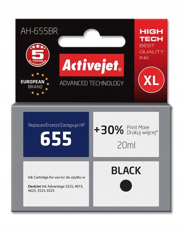 Activejet AH-655BR Tusz (zamiennik Hp 655 CZ109AE Premium 20 ml czarny)