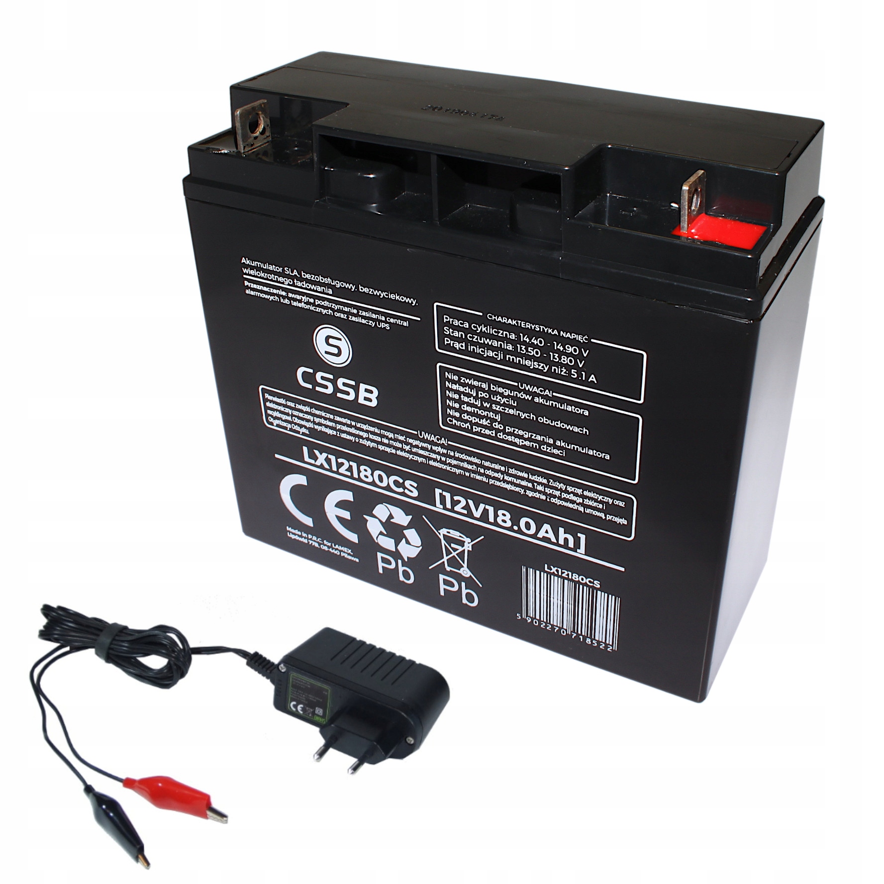 Akumulátor Agm 12V 18Ah Cssb (rozměr 17Ah 20Ah) nabíječka 12V Pw